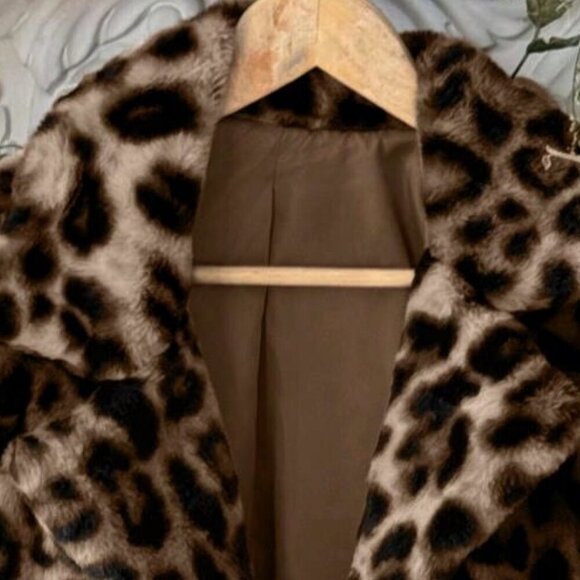Brown Casual Women's Leopard Print Faux Fur Coat jacket - Picture 10 of 11